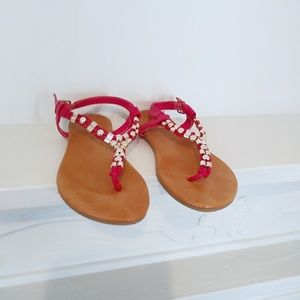 Red Gold studded thong sandals